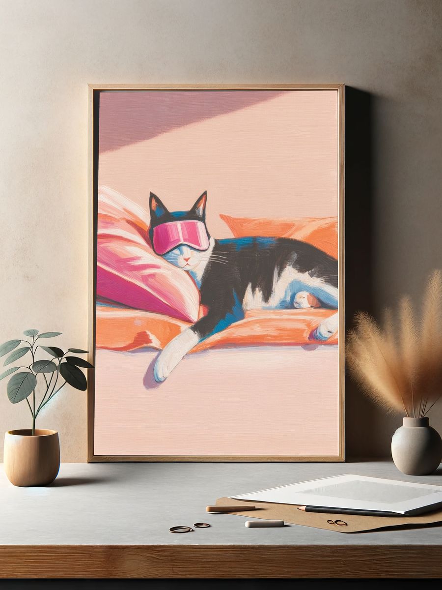 Relaxing Cat — Illustration Print. — room view 2