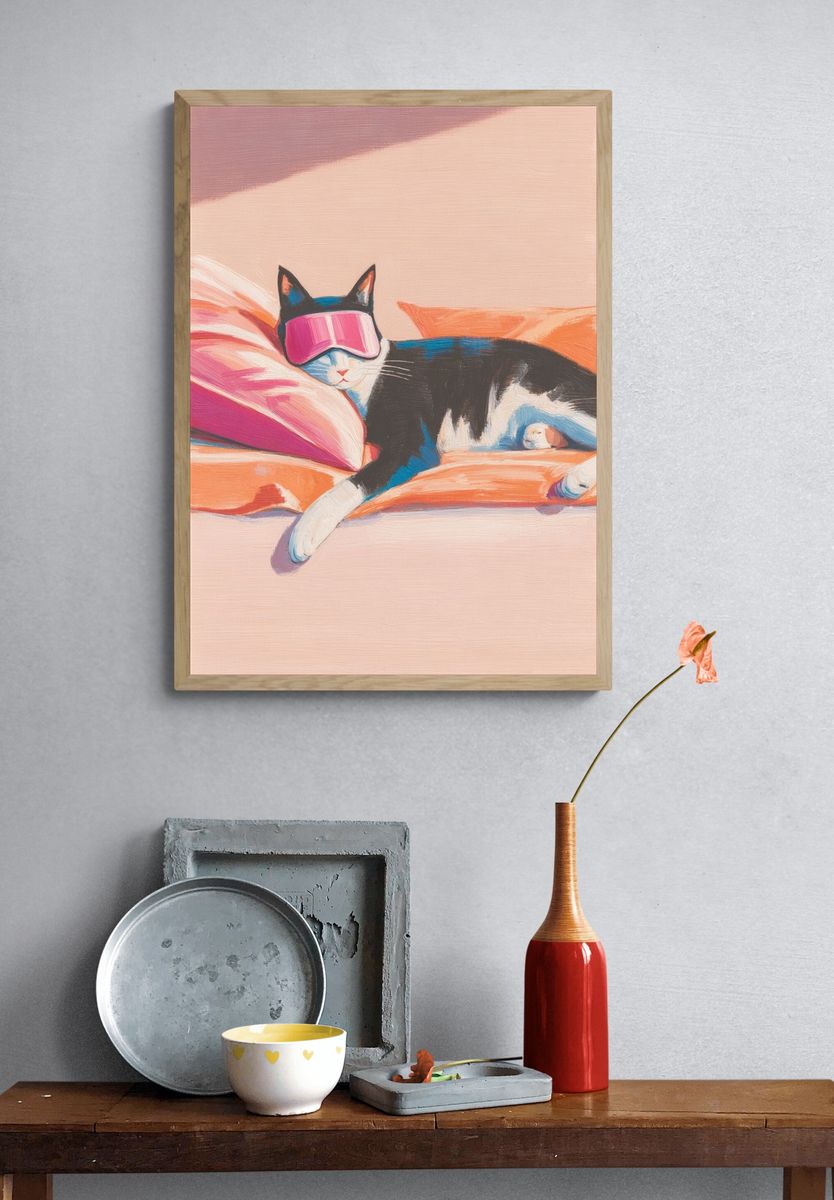 Relaxing Cat — Illustration Print. — room view 3