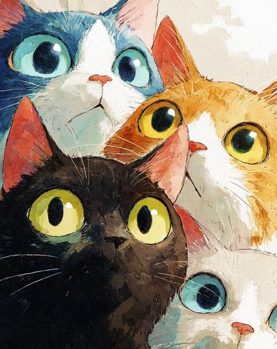 Curious Cats Watercolor Poster.