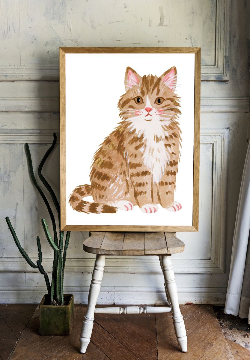 Watercolor Tabby Cat Poster. — room view 1
