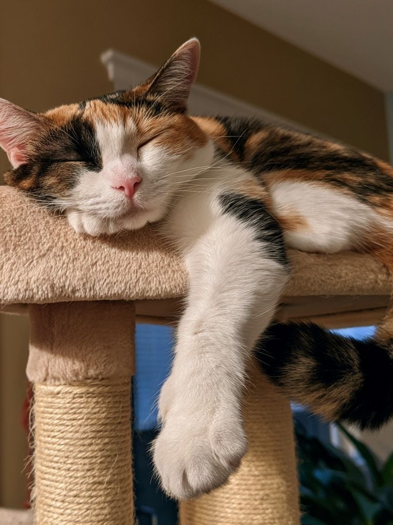 Sleeping Calico Cat Photography Poster. poster detail