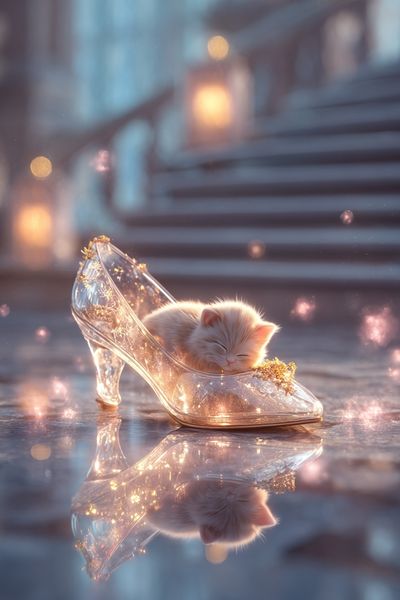 Sleeping Kitten Glass Slipper Print.
