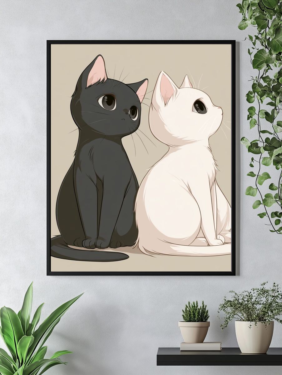 Two Cats Illustration Poster. — room view 4
