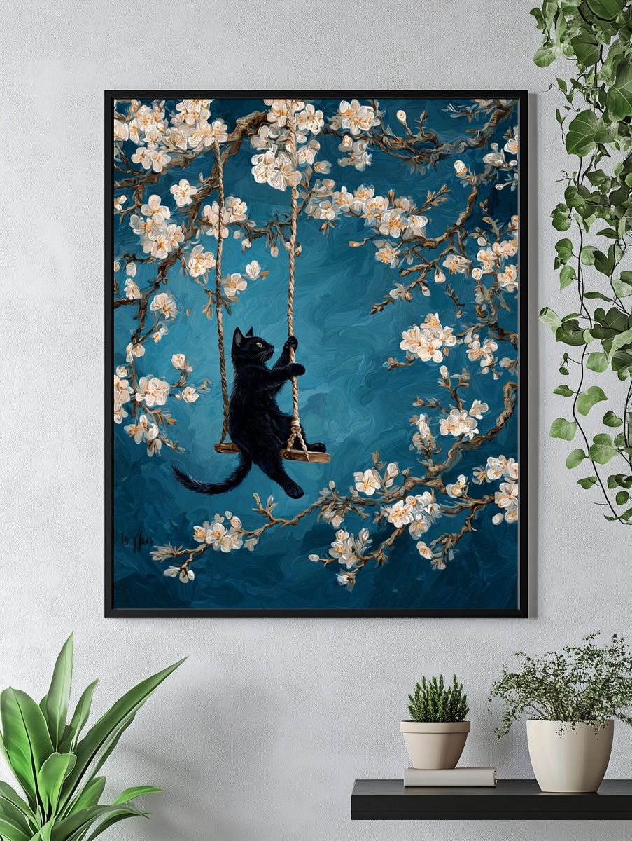 Black Cat Blossom Swing Poster. — room view 4