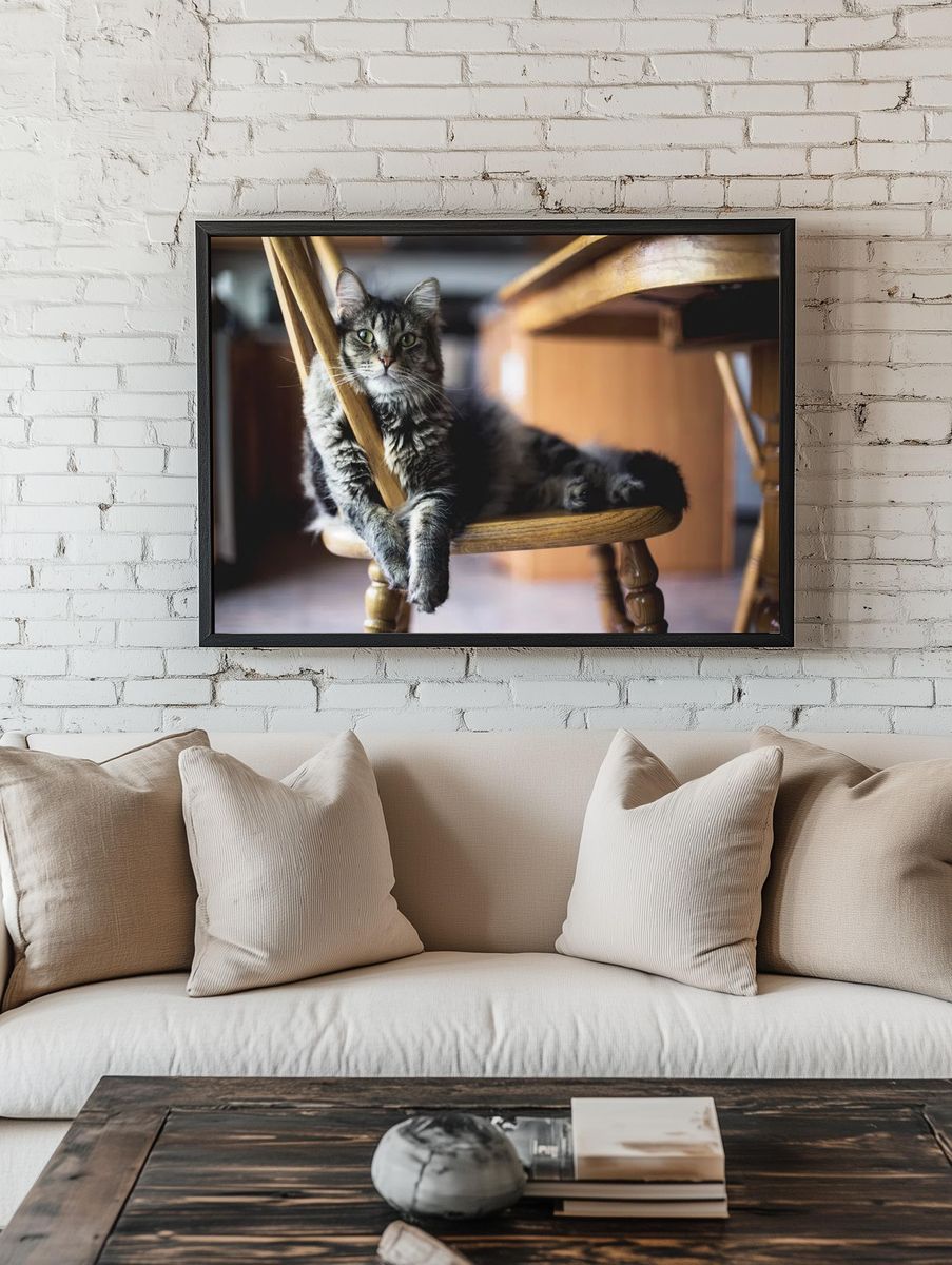Relaxed Cat on Chair — Animal Photography Print. — room view 1