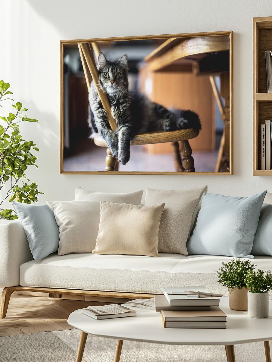 Relaxed Cat on Chair — Animal Photography Print. — room view 2
