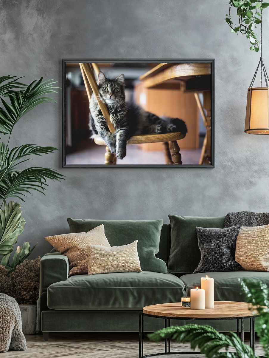 Relaxed Cat on Chair — Animal Photography Print. — room view 4