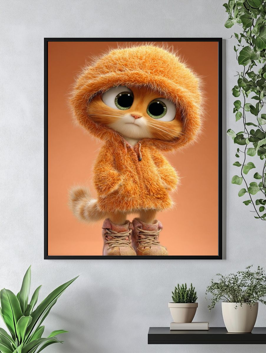 Cute Cat in Hoodie — Illustration Print. — room view 4