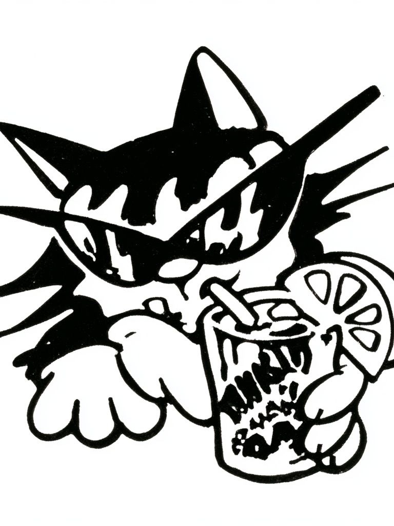 Cat with Drink Illustration Poster. poster detail