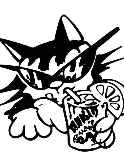Cat with Drink Illustration Poster.