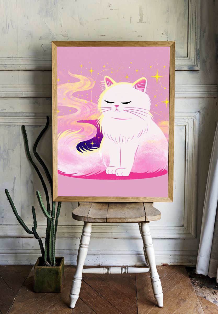 Dreamy Cat Illustration Poster. room preview