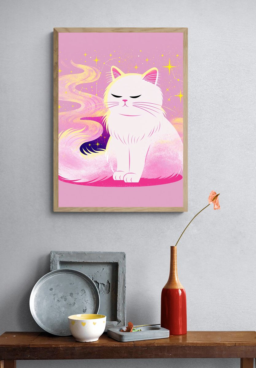 Dreamy Cat Illustration Poster. — room view 3