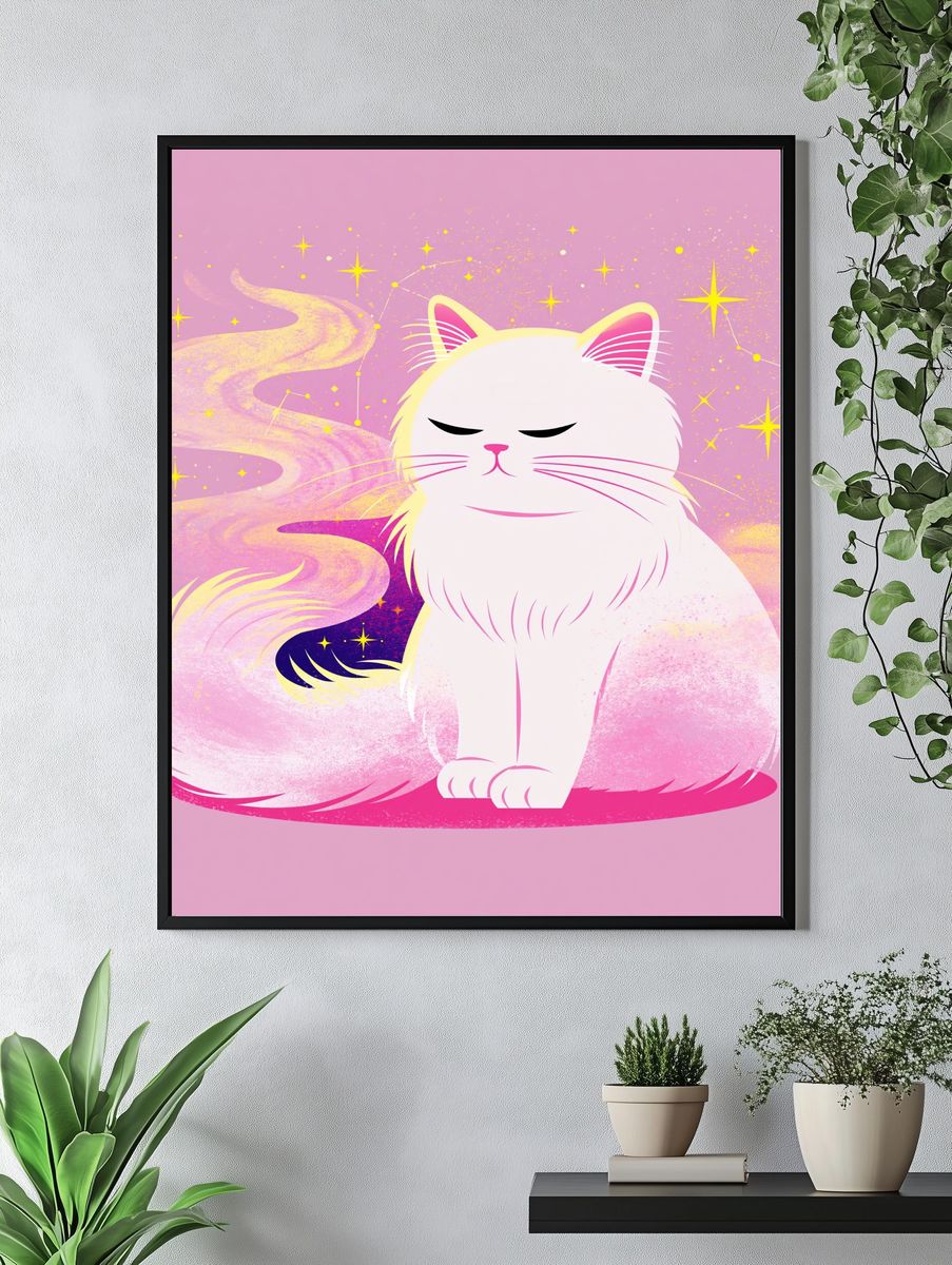 Dreamy Cat Illustration Poster. — room view 4