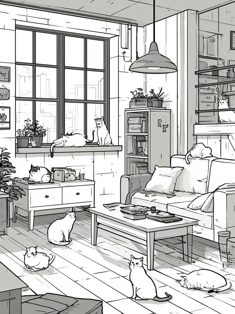 Cozy Cats Loft Illustration Poster. poster detail