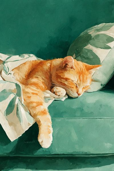 Sleeping Orange Cat — Illustration Print. poster print