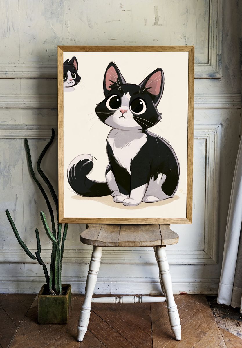 Tuxedo Cat Cartoon Poster. room preview