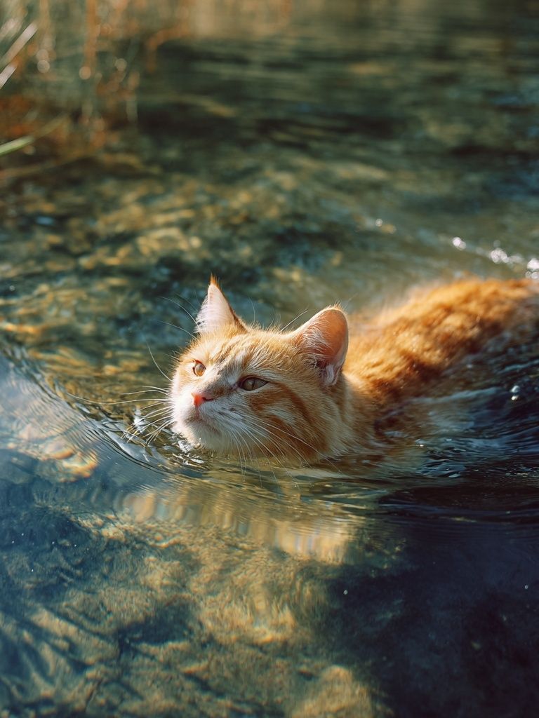 Swimming Cat — Animal Photography Print. poster detail