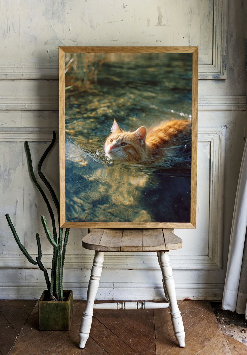 Swimming Cat — Animal Photography Print. — room view 1