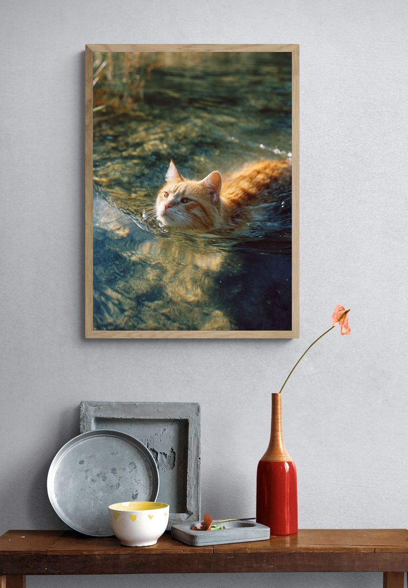 Swimming Cat — Animal Photography Print. — room view 3