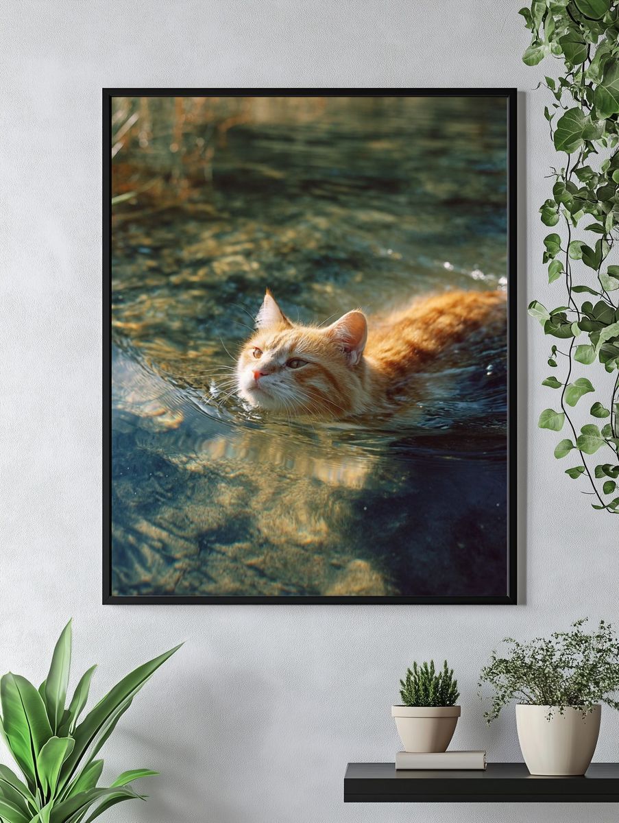 Swimming Cat — Animal Photography Print. — room view 4