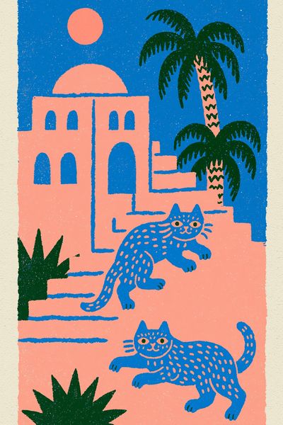 Tropical Cats Illustration Poster.