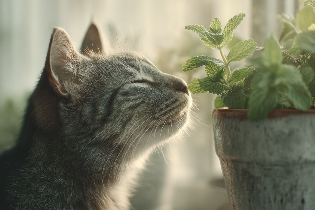 Cat and Mint Botanical Poster. poster — animals art