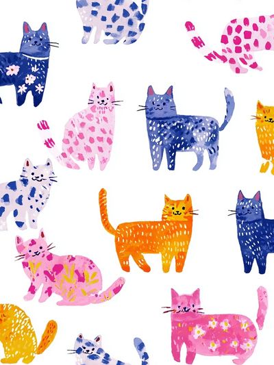 Colorful Cats — Watercolor Print. poster
