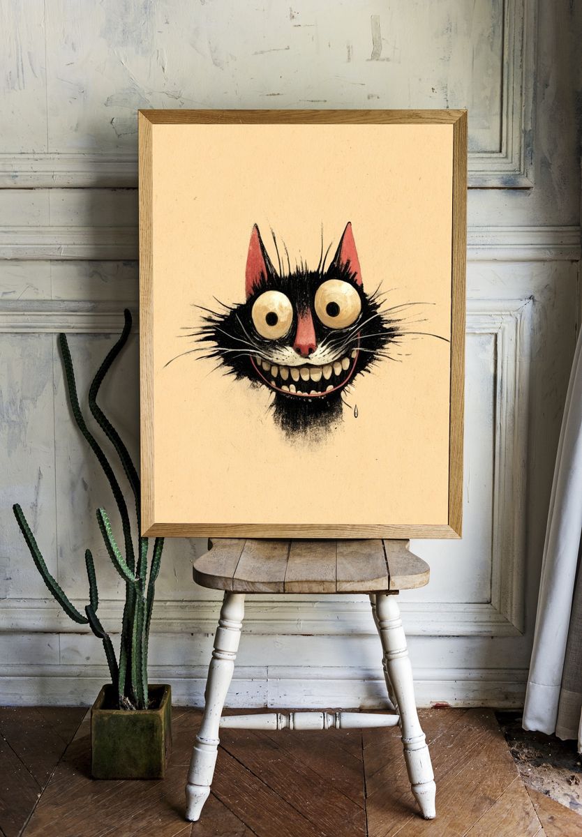 Grinning Cat Illustration Poster. — room view 1