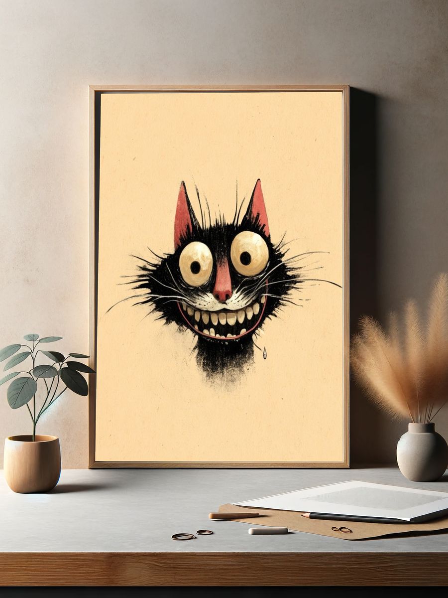 Grinning Cat Illustration Poster. — room view 2