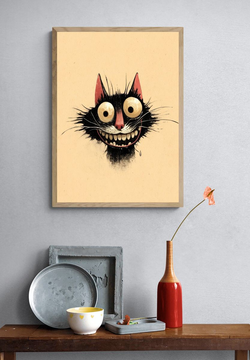 Grinning Cat Illustration Poster. — room view 3