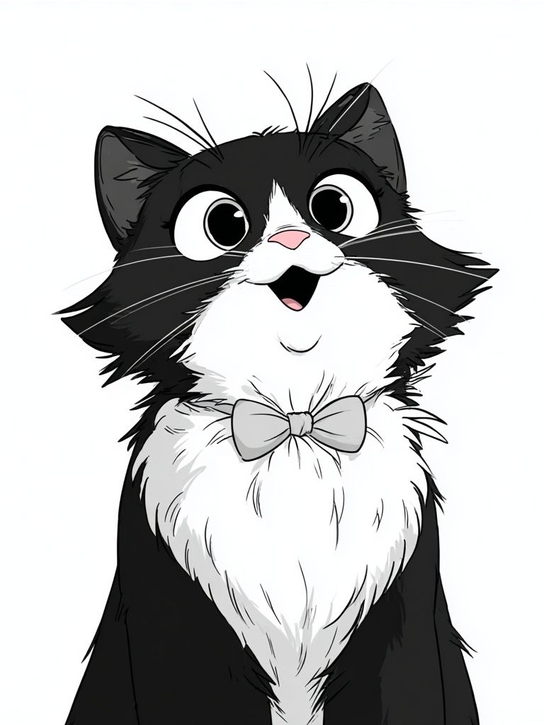 Happy Cat with Bowtie — Cartoon Print. poster — animals art