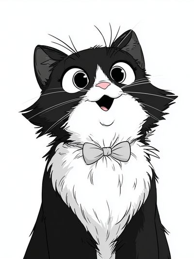 Happy Cat with Bowtie — Cartoon Print. poster print