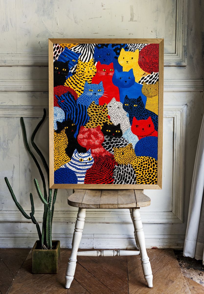 Colorful Cat Pattern Illustration Poster. room preview