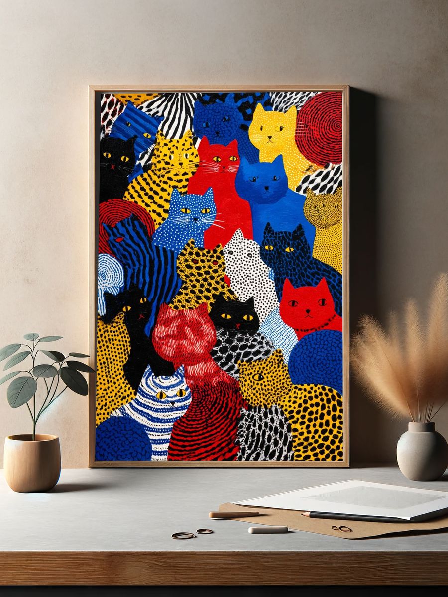 Colorful Cat Pattern Illustration Poster. — room view 2