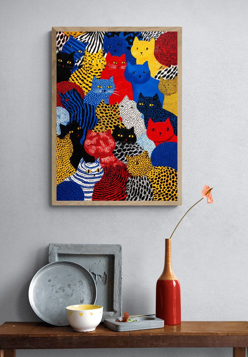 Colorful Cat Pattern Illustration Poster. — room view 3
