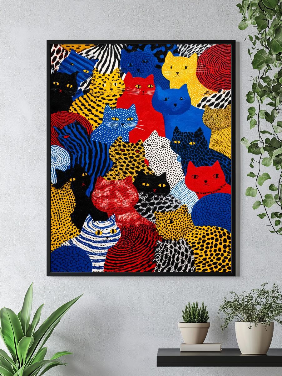 Colorful Cat Pattern Illustration Poster. — room view 4