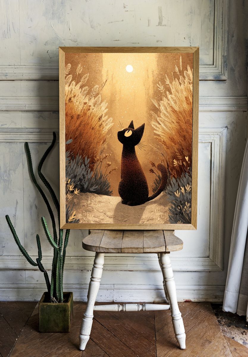 Curious Cat — Illustration Print. — room view 1