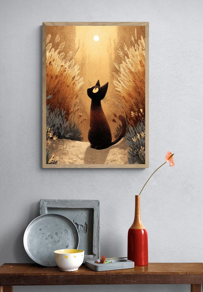 Curious Cat — Illustration Print. — room view 3