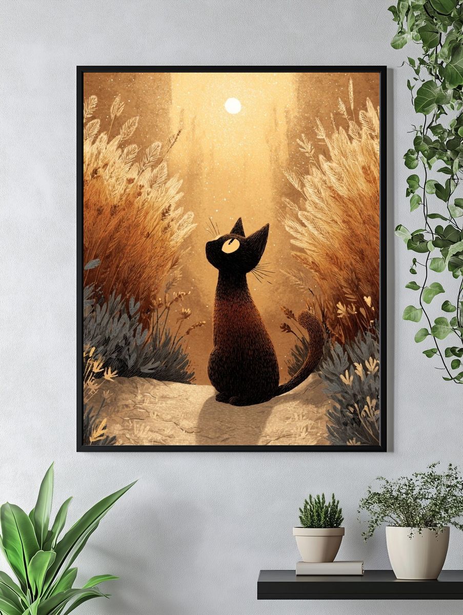 Curious Cat — Illustration Print. — room view 4