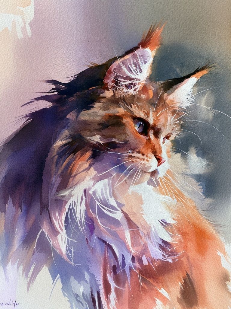 Majestic Cat Watercolor Poster. poster detail
