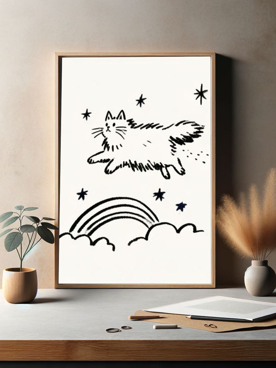 Dreamy Cat and Rainbow Print. — room view 2