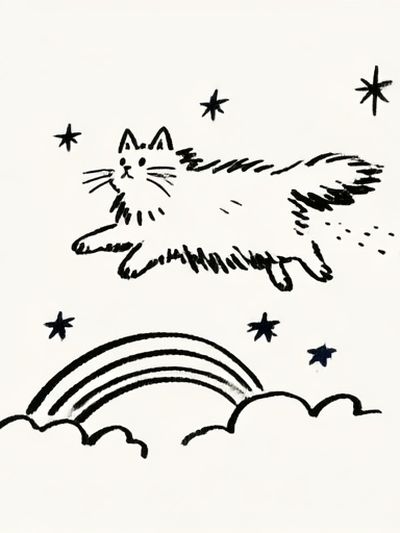 Dreamy Cat and Rainbow Print. poster