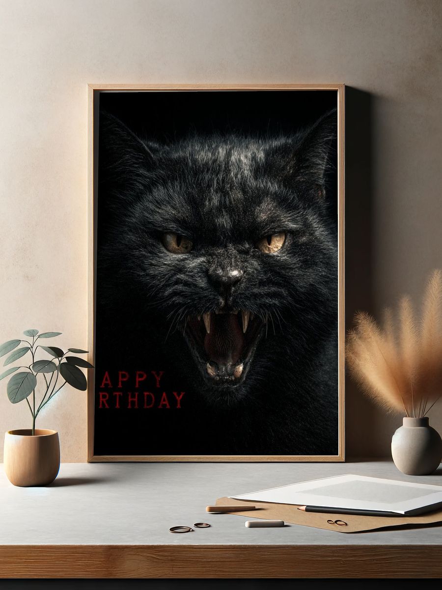 Black Cat Horror Typography Poster. — room view 2