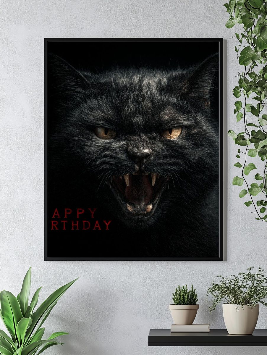 Black Cat Horror Typography Poster. — room view 4