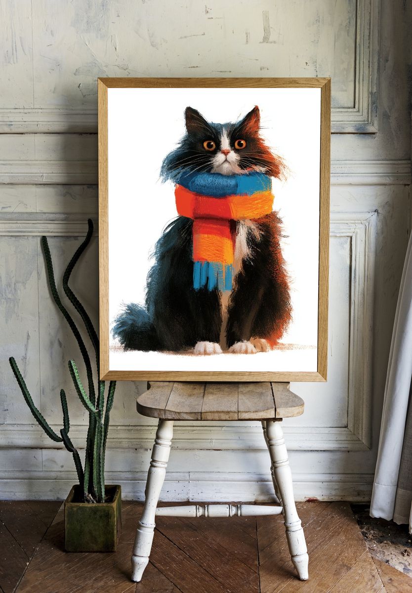 Colorful Cat Portrait Print. — room view 1