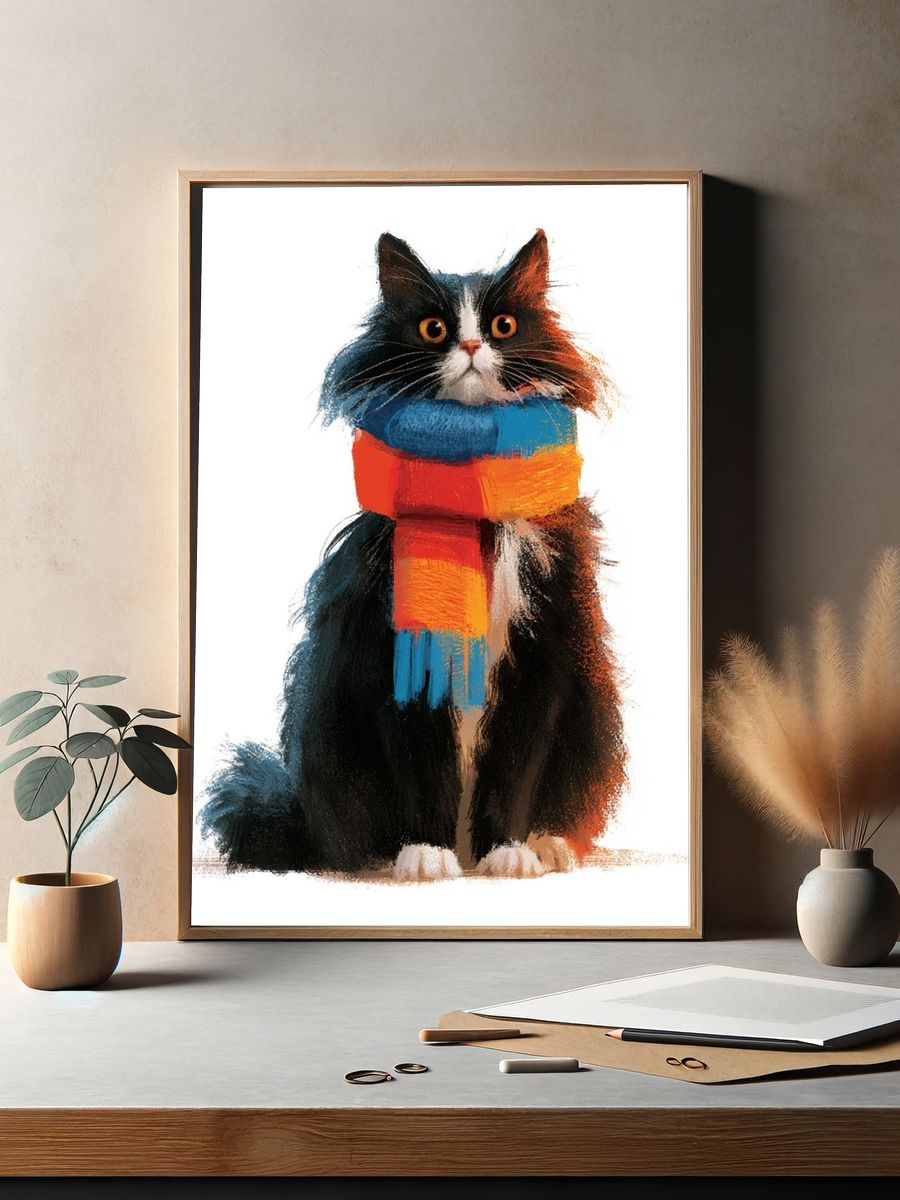 Colorful Cat Portrait Print. — room view 2