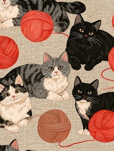 Cats and Yarn Illustration Poster.