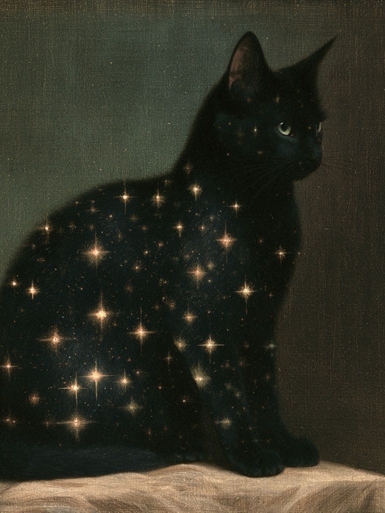 Celestial Black Cat Illustration Poster. poster — animals art