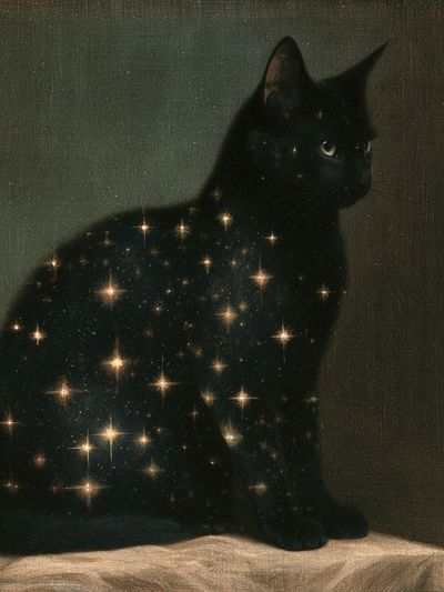 Celestial Black Cat Illustration Poster.