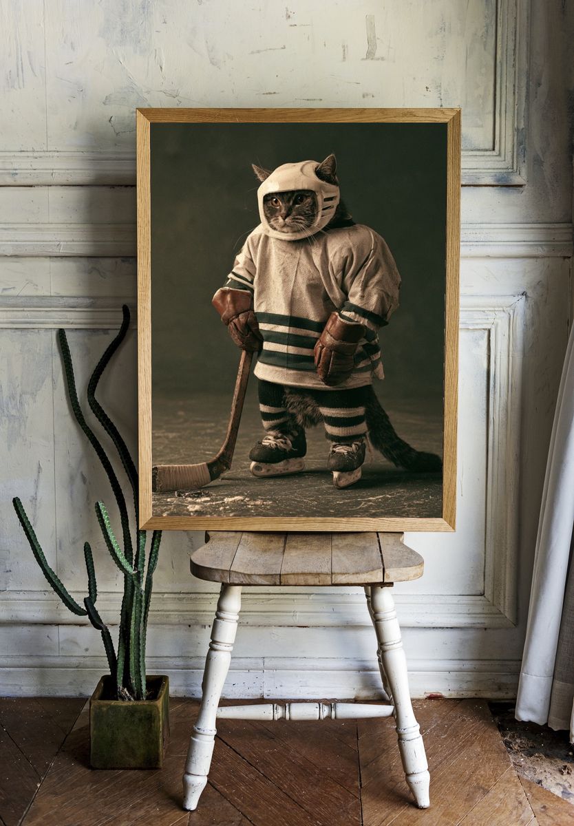 Hockey Cat Portrait Poster. room preview